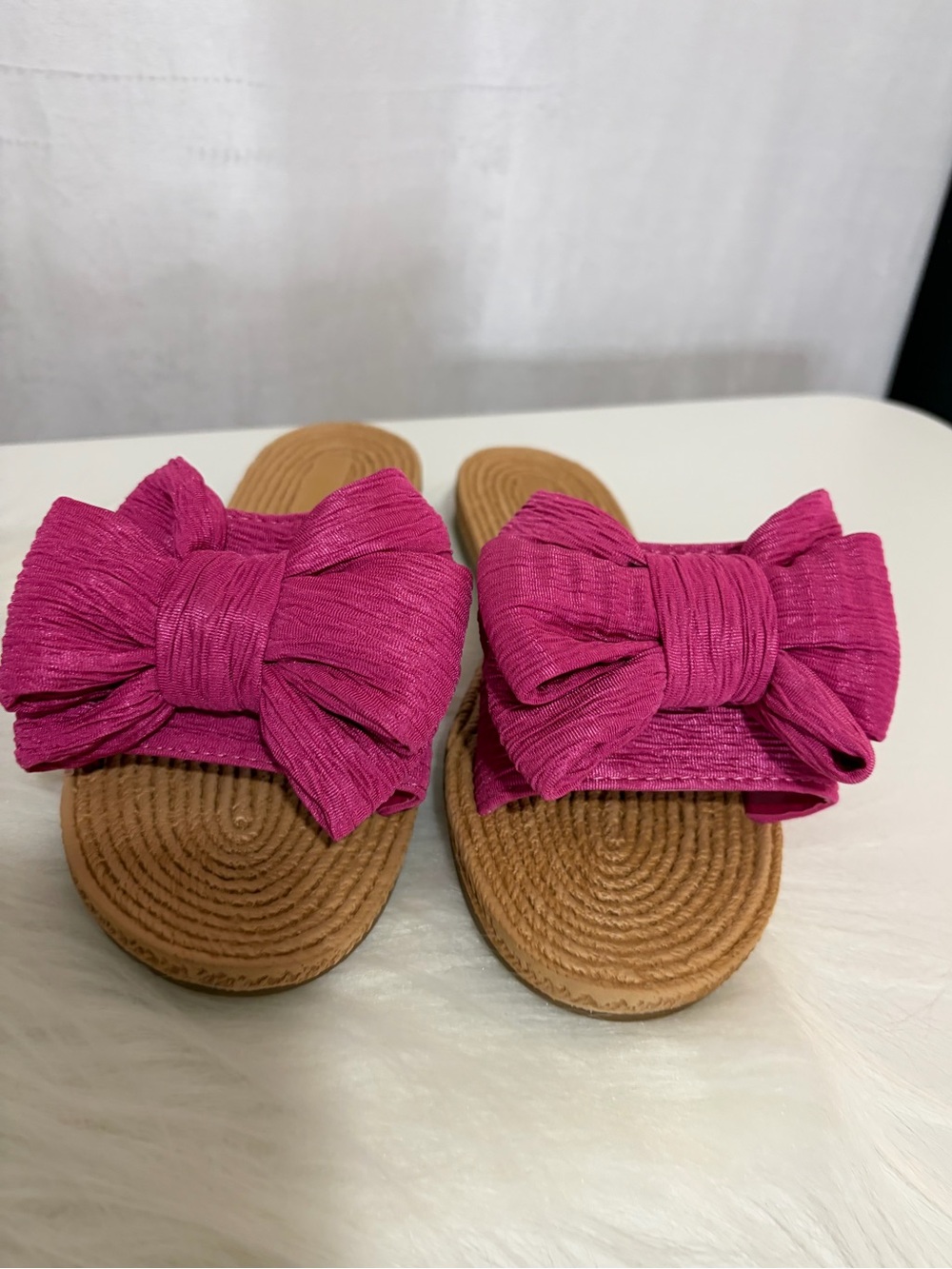 BAMBOO Hot Pink Bow Slide Sandals